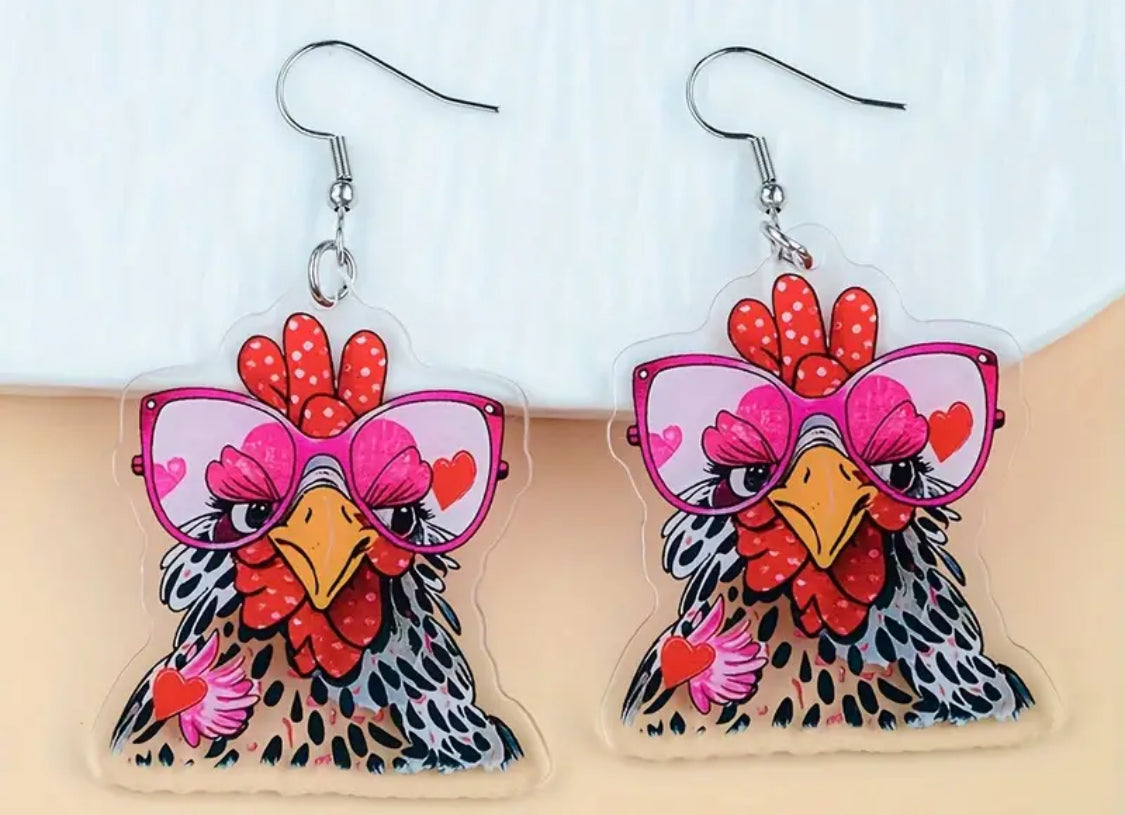 Pink Rooster Earrings