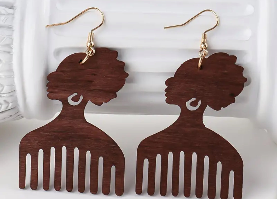 Black Woman Comb Earrings