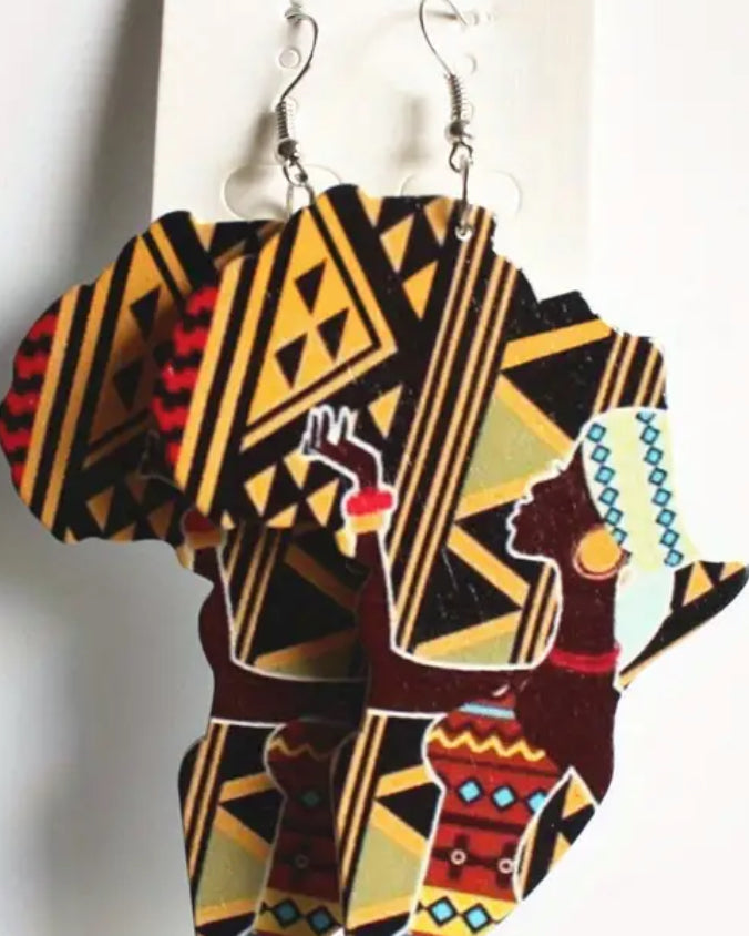 African Map Earrings