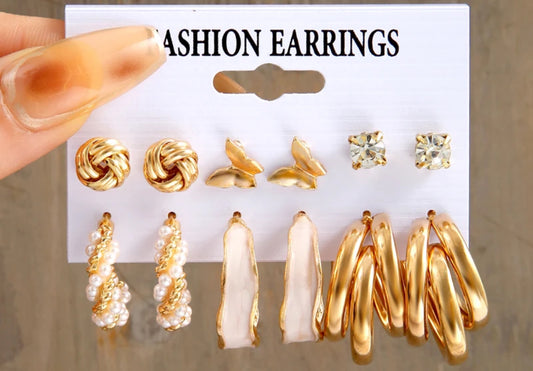 Gold tone earrings set 4